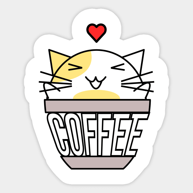 Happy cat in coffee cup with warped text heart on head yellow Sticker by coffeewithkitty